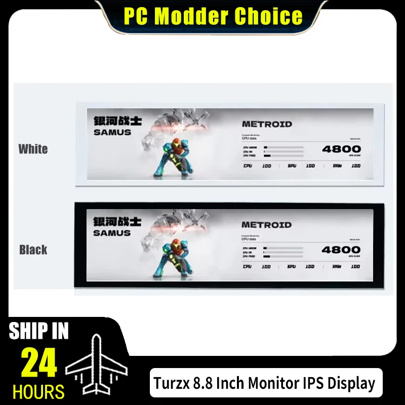 Turzx 8,8 inch LCD-monitor IPS-display, 1920x480 Gemakkelijke Type-C-driver Multi-thema's MOD Vrij Aida 64, Zwart / Wit
