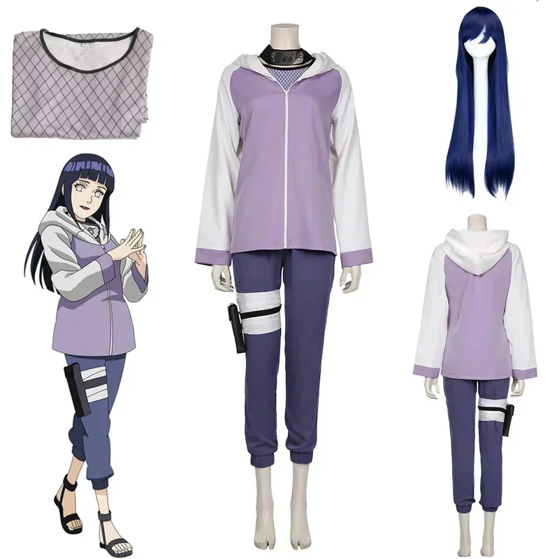 Hyuga Hinata Cosplay Anime Shippuuden 2nd Generation Full Combo Cosplay Costume Hoodie Jacket Wig Halloween Party Dress Up