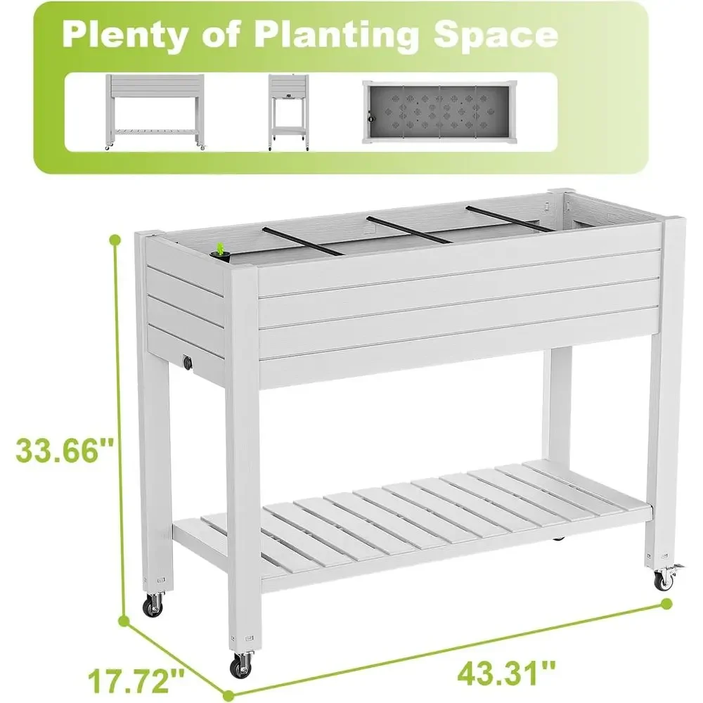 Portable Outdoor Large Resin Garden Bed with Drainage and Wheels for Growing Vegetables and Fruits