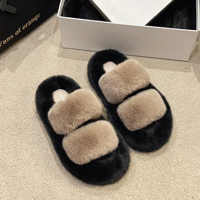 Winter Women Cotton Slippers for Warmth and Anti Slip Sponge Cake Soles Noble Women Color Matching Slippers Women Home Shoes