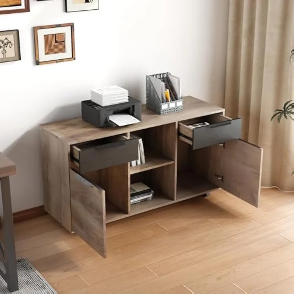 "خزانة ملفات متنقلة ذات درجين - مكتب متدحرج تحت العجلات، حامل طابعة الماهوجني للمكتب المنزلي" #3