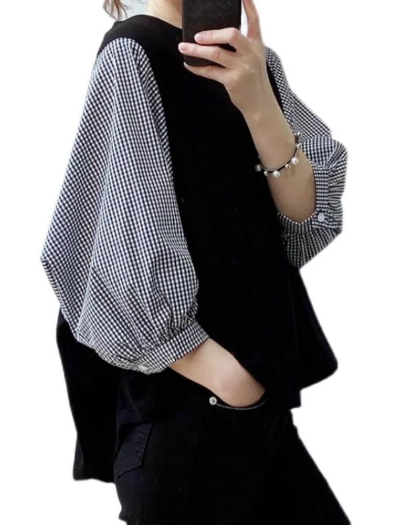 เสื้อยืดทรงหลวม ดีไซน์ปะติดปะต่อ สไตล์ญี่ปุ่น น่ารัก หวานๆ สำหรับฤดูร้อน รุ่นใหม่ แขนสั้น คอกลม เสื้อแฟชั่นลำลองสำหรับผู้หญิง