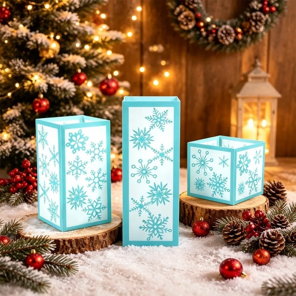 3 PCS Plastic Christmas Lampshade Xmas Elements Table Ornaments Candle Shade Decoration Snowflake Light Cover Desk