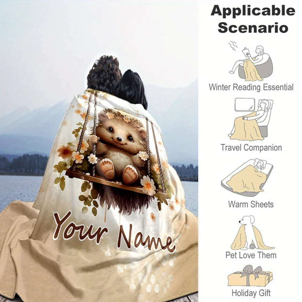 Customizable hedgehog pattern blankets-suitable for all seasons,machine washable,lightweight,ideal for travel and outdoor use