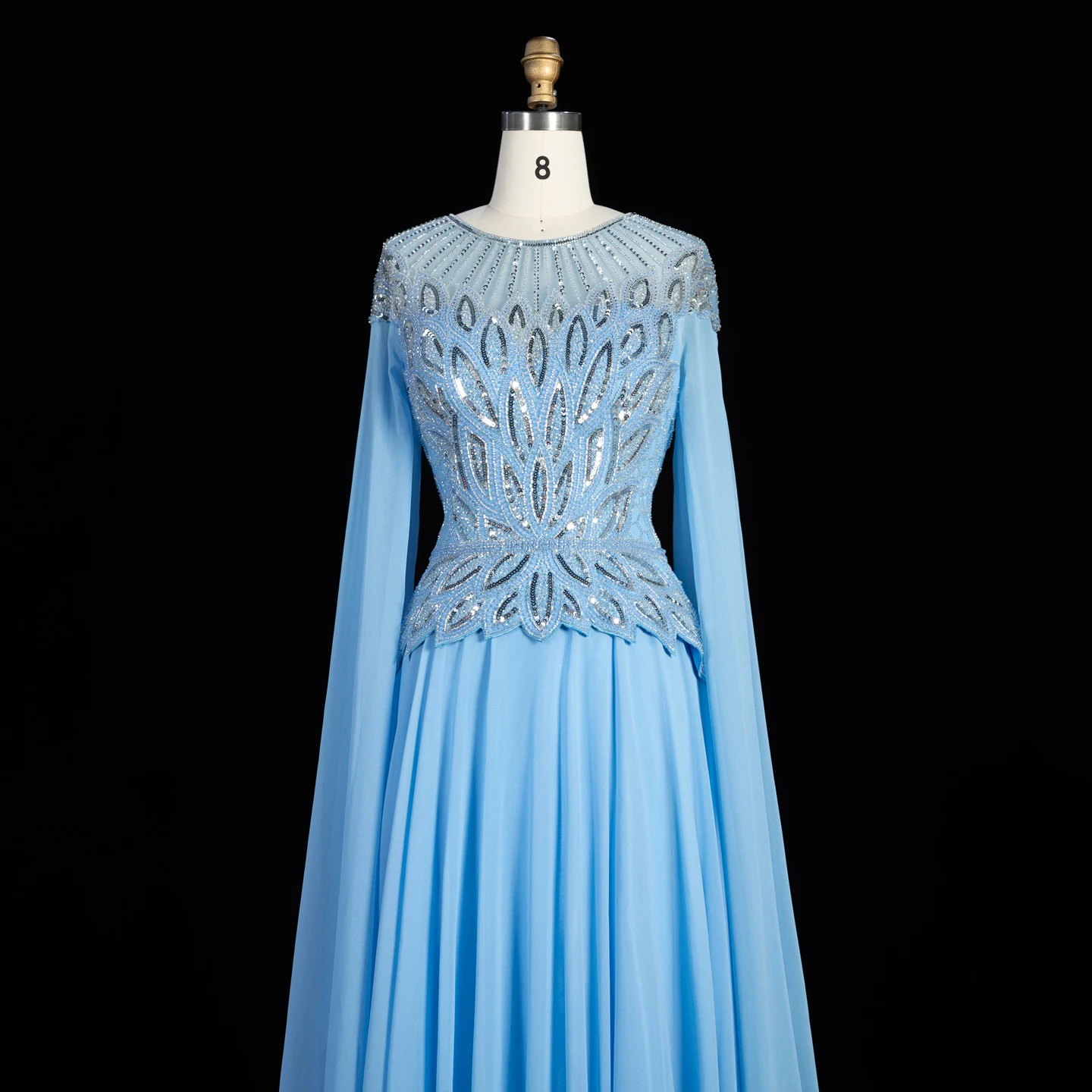 Sharon Said Abendkleider Glamouröses Schwarzes Chiffon-Paillettenkleid mit Perlen und Cape-Ärmeln Luxuriöses Dubai-Formelles Partykleid SS104 Maßanfertigung – Detail 19