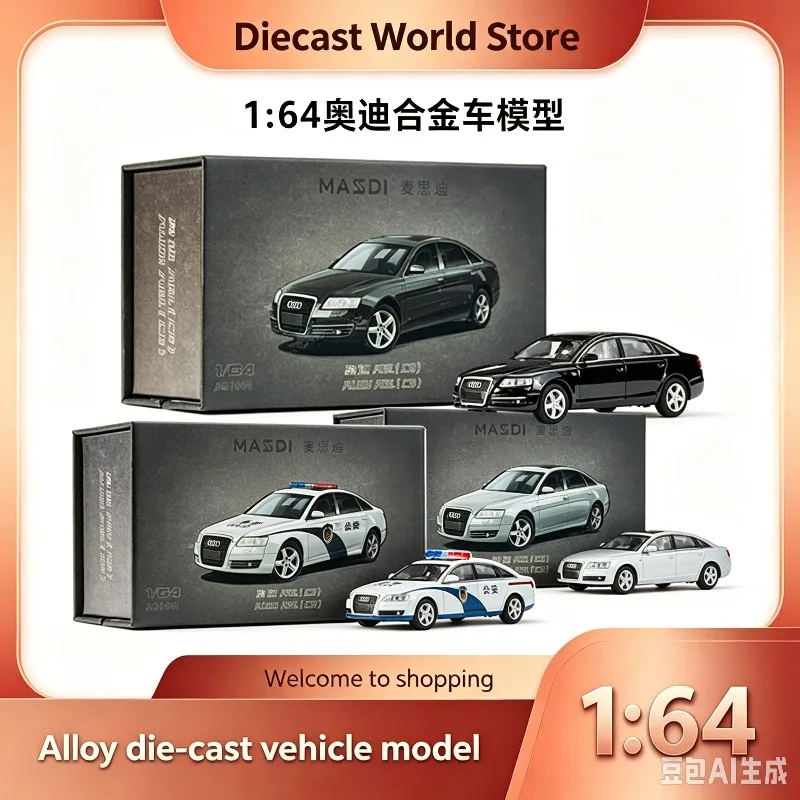 MASDI 1:64 Audi A6 LC6 black small-scale alloy car model, a trendy collectible item for boys to display.