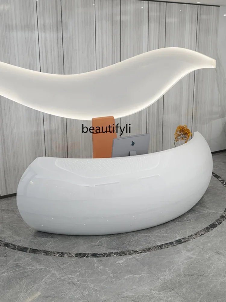 Paint Reception Desk Creative round Welcome Information Desk Company Office Furniture Arc Cashier