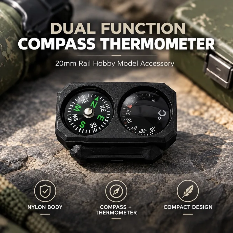 Nylon Made Mini Compass Thermometer Decor Piece Fine Workmanship Hobby Accessory for 20mm Rail System
