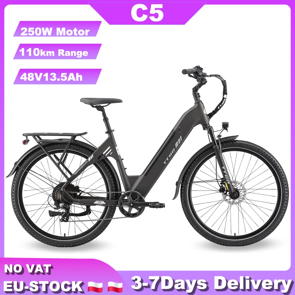 TTGO C5 E-Bike,Maximale Reichweite 90-110km,27,5 Zoll,48V13,5Ah Abnehmbarer Akku,Aluminiumlegierung Rahmen,Hydraulische Scheibenbremsen,Max Belastung 120kg,Tägliches Pendeln,Stadtverkehr,Damen E-Bike.