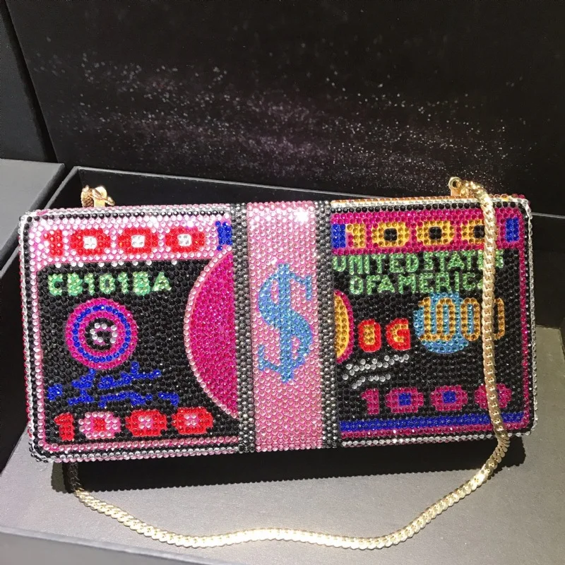 

Diamond US Dollar Evening Clutches Bag Crystal Women Clutch Bag Luxury Rhinestone $1000 Wedding Bridal Shoulder Handbags Female