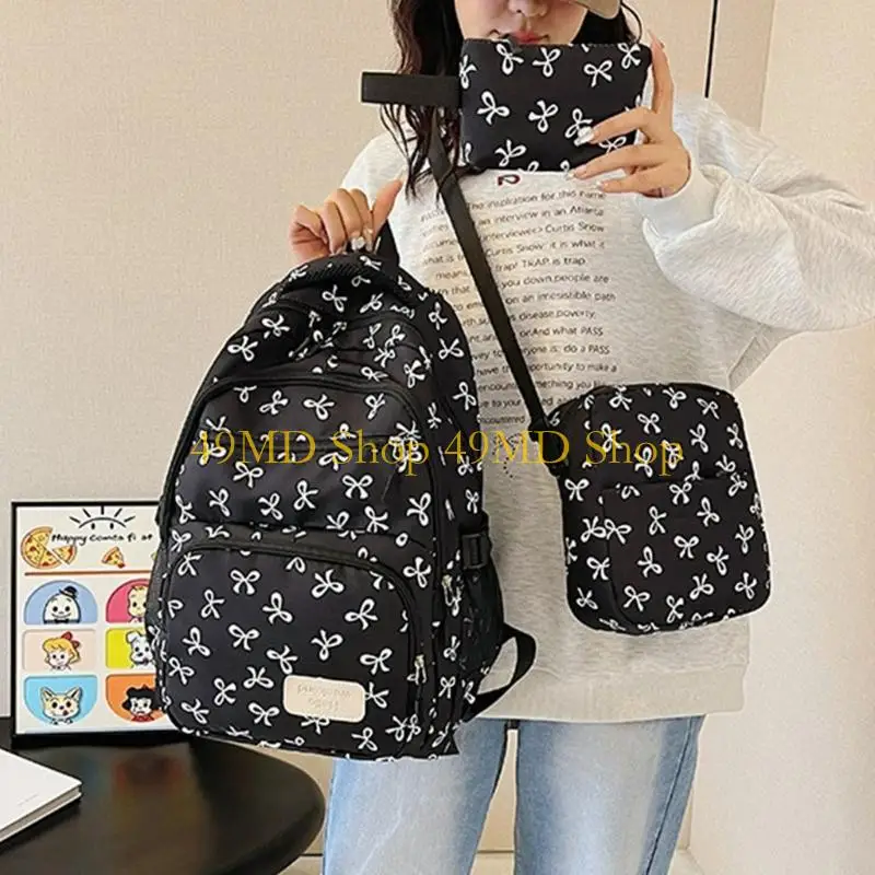 

49MD 3 Pcs Trendy Backpacks Bows Backpacks Set School Bag Travel Bag Casual Daypacks