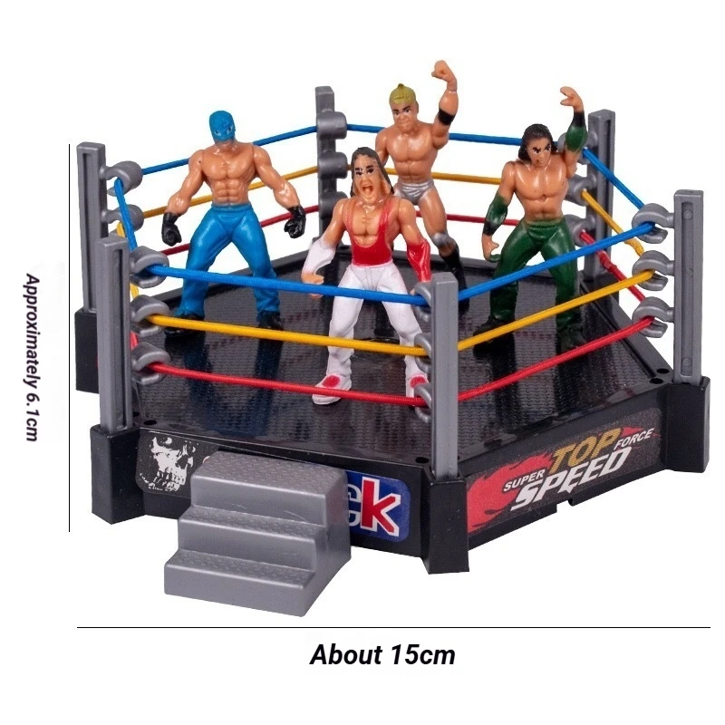 

New Mini Wrestler Ring Playset with Square or Hexagon Ring Gladiator Battle Scene With 12 Action Figures Model Display Toy Set