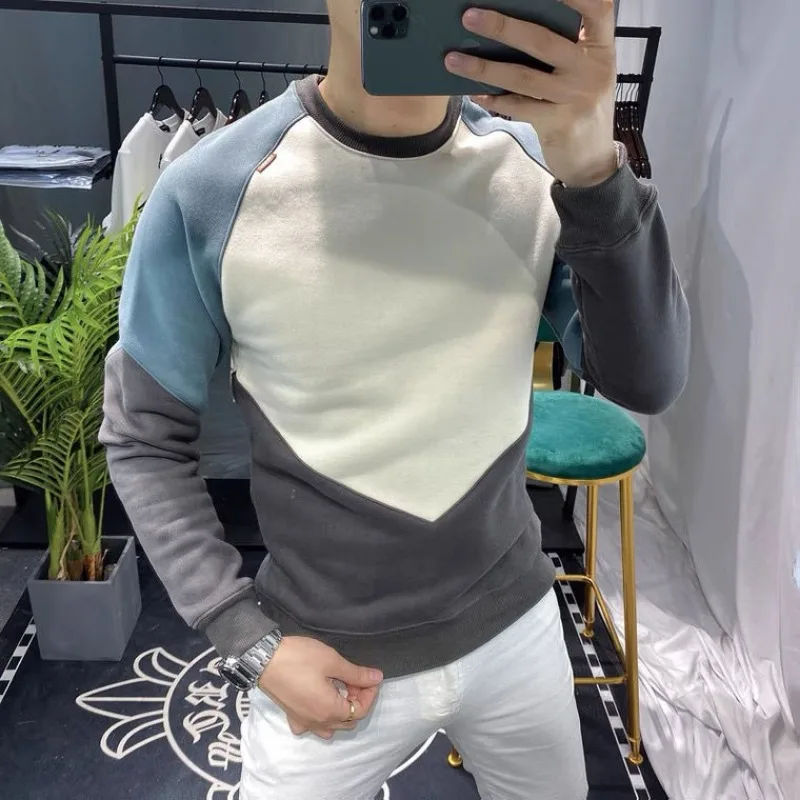 Male Sweatshirt Splicing Crewneck Contrasting Colors Round Neck Men's Pullover Luxury Autumn Designer Cotton Streetwear Cheap