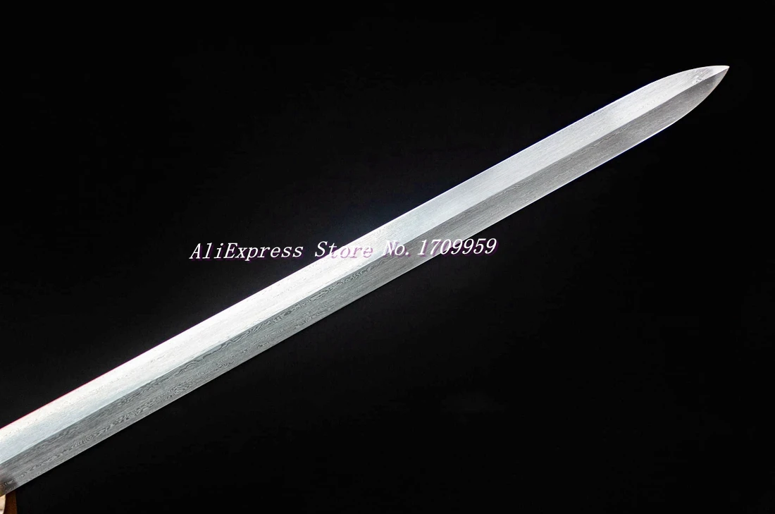 Red Wood Sheath Chinese KungFu Double Edge Sword Folded Damascus Steel Blade Tang Dynasty WuShu TaiChi Functional Dao Jian view 6