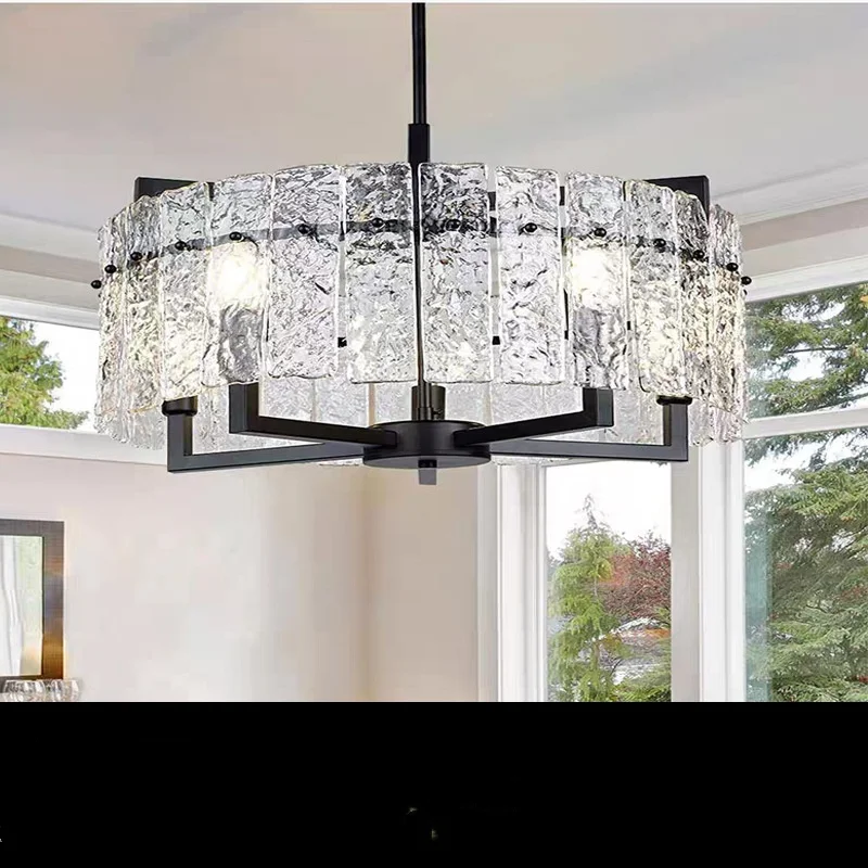 Nordic Luxury LED Pendant Lamp Modern Elegant Villa Duplex Living Room Restaurant Lights Water Pattern Glass Creative Chandelier