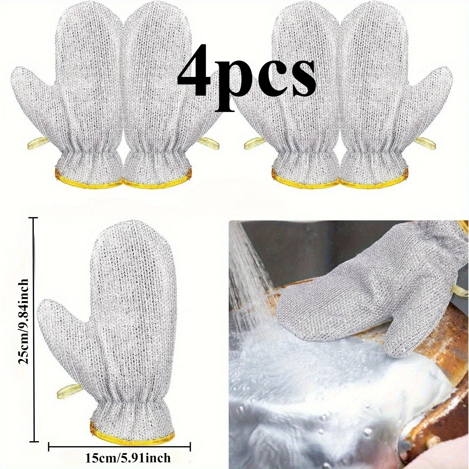 Dishwashing gloves, comfortable household laundry double-sided silver hand-wiping gloves, suitable for cleaning various items