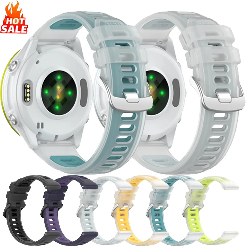 20/22mm Jelly Color Silicone Strap For Garmin Forerunner 570 47/42mm/970/55 Semi-Transparent Two-Tone Strap For Bip 6-5/Venu 3/2
