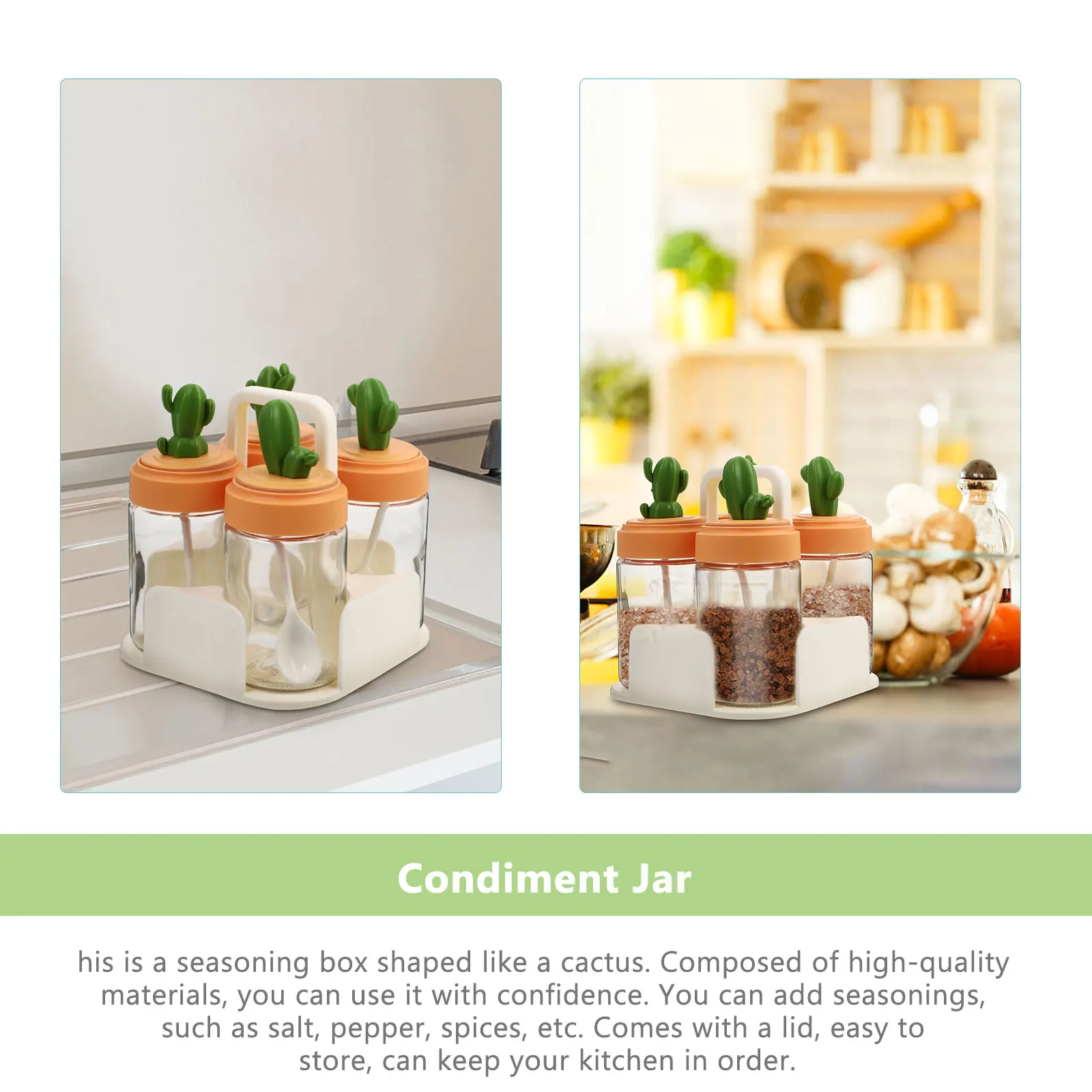 

4 шт., набор банок для приправ с кактусом, кухонный контейнер для хранения специй высокой твердости с крышкой для соли, перца, банка для приправ