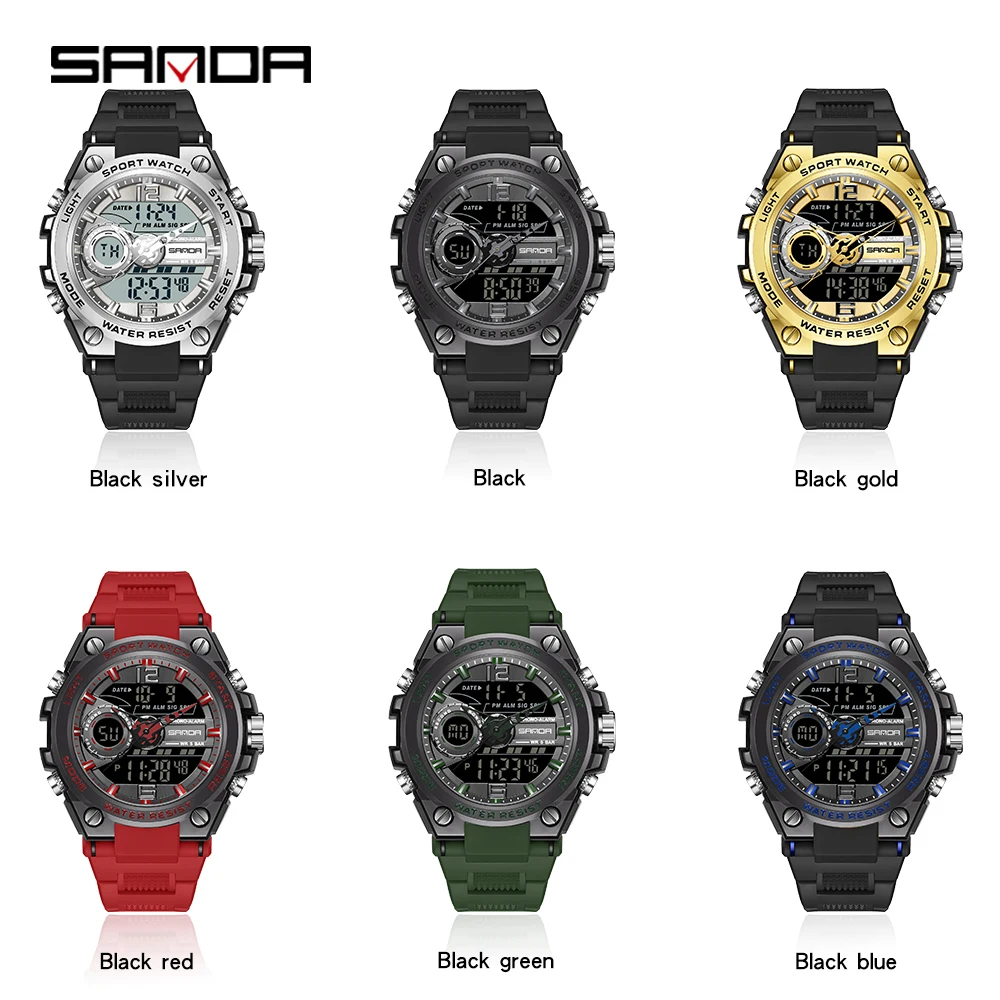 Mode Sanda Top-Marke Militär Outdoor-Sport Dual-Display führte Datum Digitaluhren wasserdichte Herren Quarz Relogio Masculino