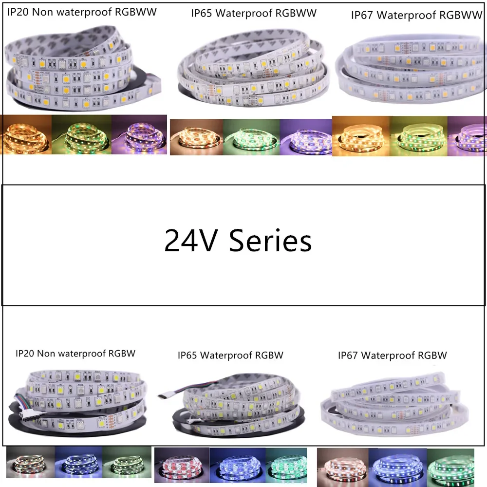 Bande lumineuse Flexible et étanche à 300LED, SMD 5050, rvb RGBW RGBWW, 5M, DC 12V 24V, Fita, néon, Monochrome