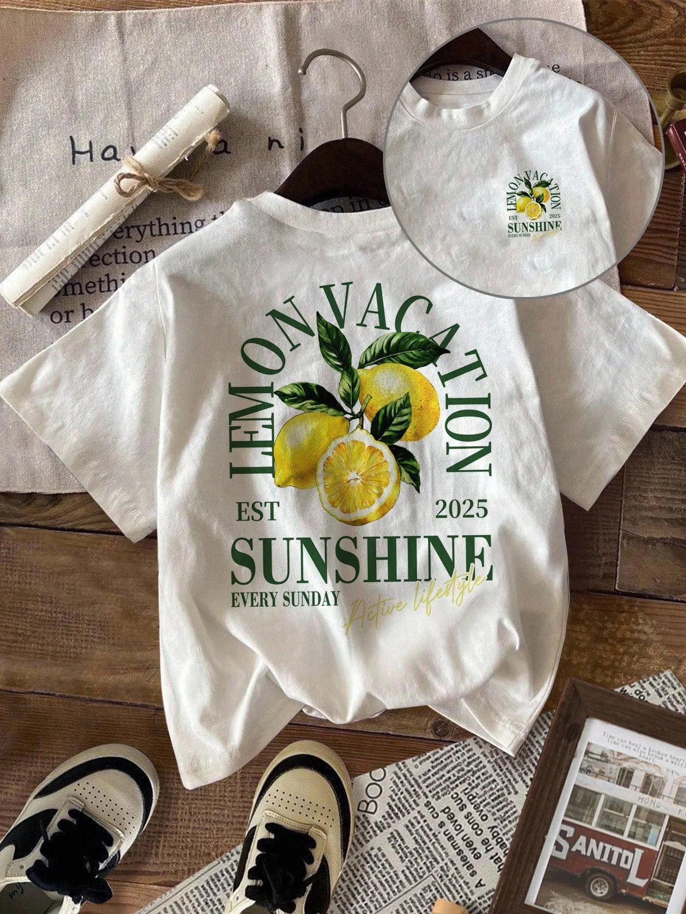 Lemon Vacation Sunshine T Shirt Fruit Graphic Tee Vintage Summer Beach Top Retro Aesthetic Harajuku Streetwear Unisex Tshirt