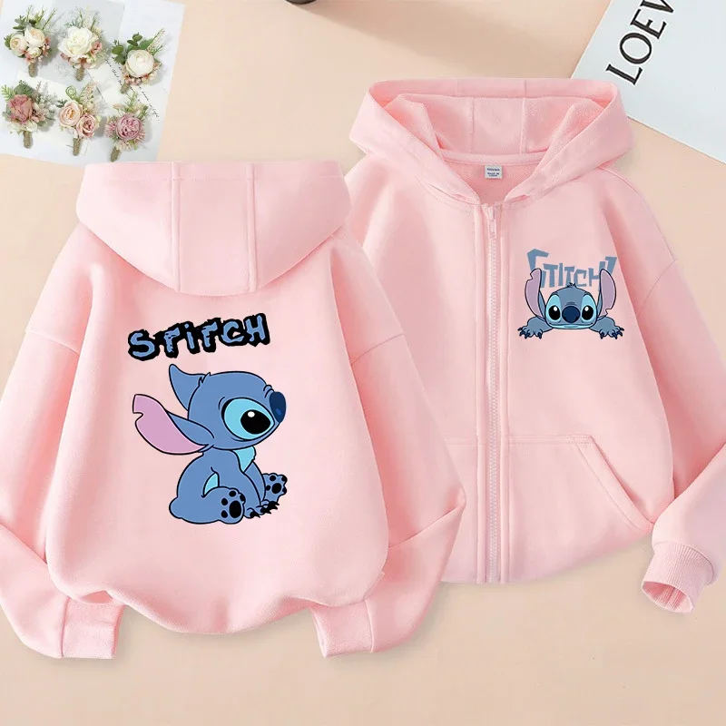 Divertidas sudaderas con cremallera, Sudadera con capucha de punto, ropa para niños, chico, niña, niño, sudadera de Lilo y Stitch, Sudadera con capucha con cremallera, Top informal para bebé