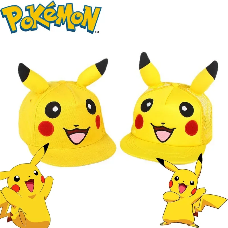 Pokemon Kawaii Baseball Cap Cute Pikachu Cosplay Adjustable Peaked Cap Anime Hip Hop Ear Flat Edge Hat Children Halloween Gifts