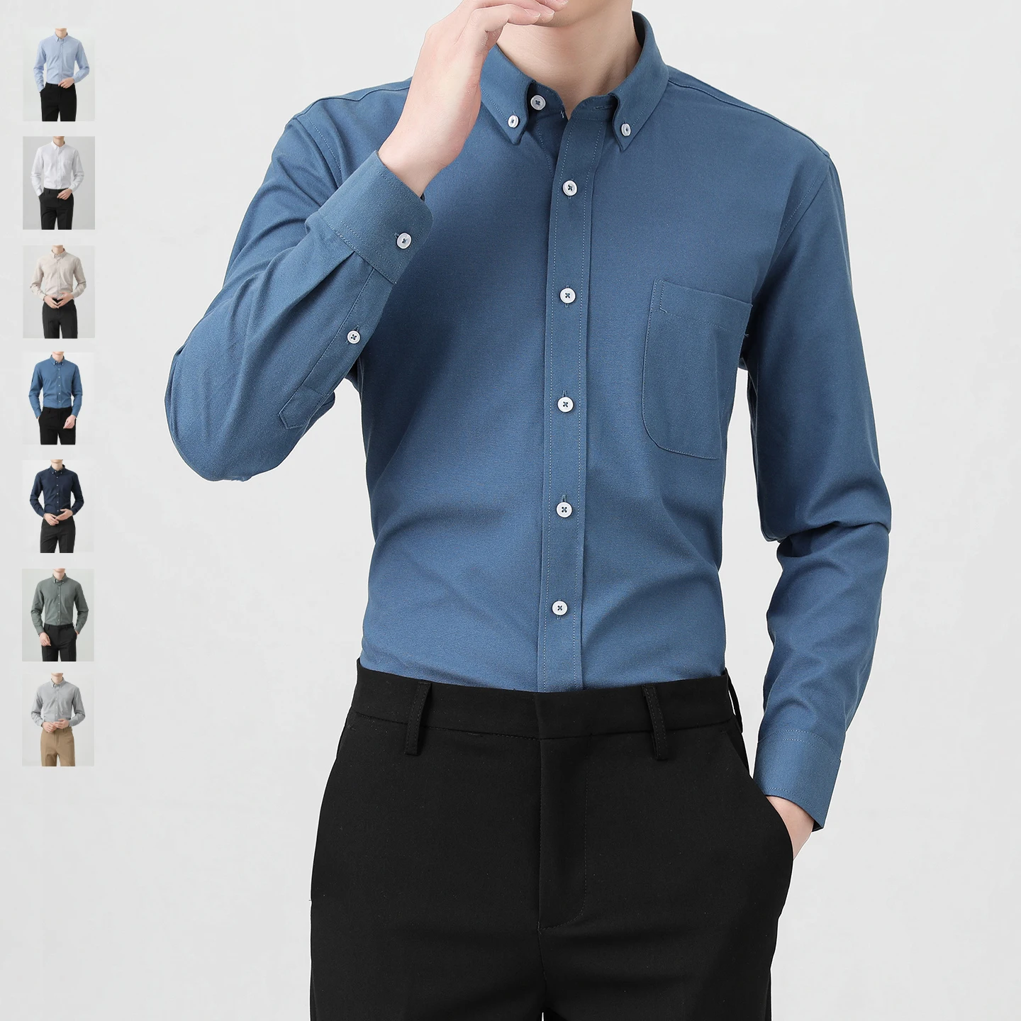 Spring Summer Men's Oxford Shirt Long Sleeve Business 100%Cotton Blend Anti-Wrinkle Iron-Free Job Work Commute Wear Casual Tops