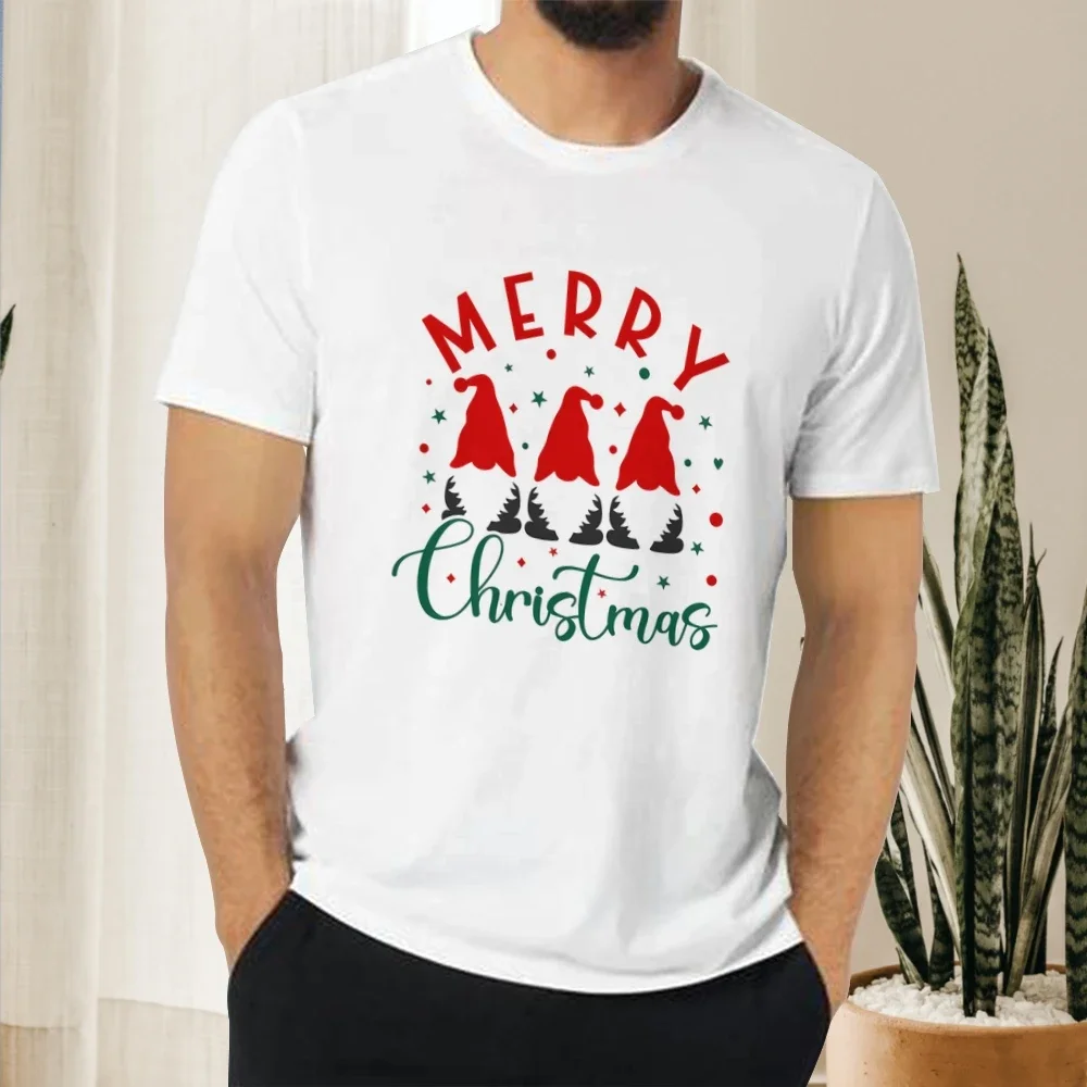 Trendy Xmas Santa Claus 3D Print T-Shirt, Comfortable White Christmas Tee for Men and Women, Holiday Party Tee，Men's Clothing