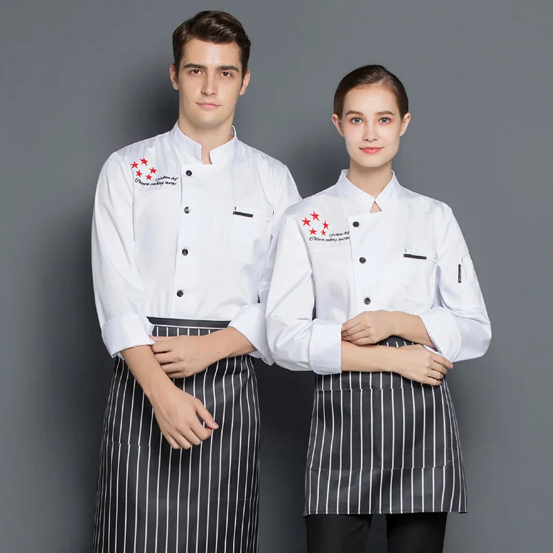 C731 Lange Mouwen Chef Kleding Uniform Restaurant Keuken Koken Chef Jas Ober Werk Jassen Professionele Uniform Overalls