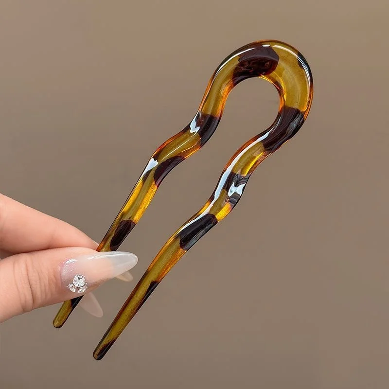 U-vormige haarvork Mode Schildpad Acetaat Acryl Haarspeld Geometrische Hoofddeksels Haarstokken Dames Meisjes Haaraccessoires - afbeelding 1