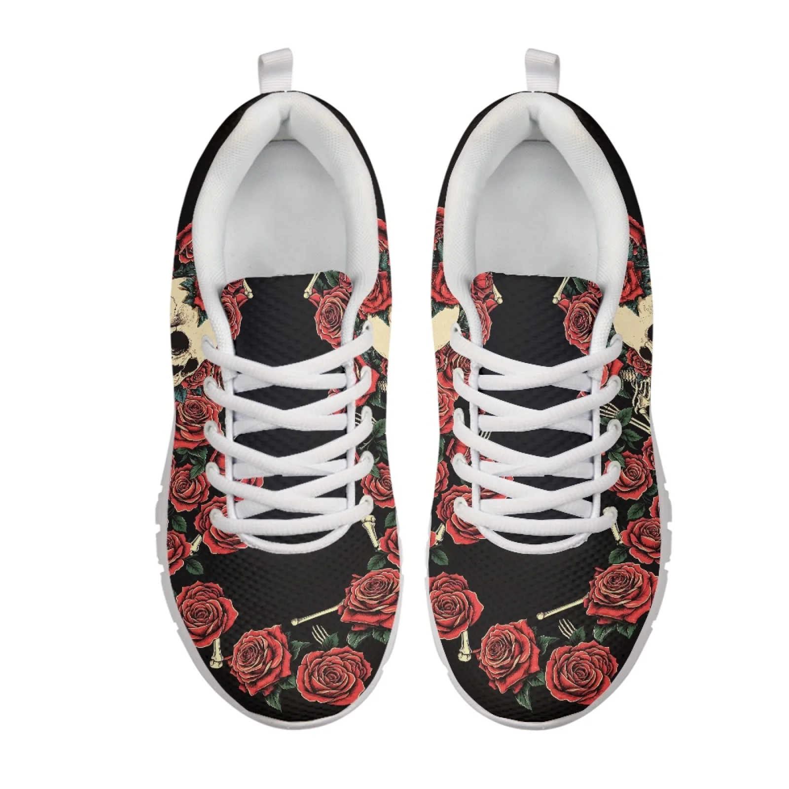 Coloranimal Skull Red Rose Lightweight Tennis Shoes for Men Mesh & EVA Sole Walking Sneakers New Trend
