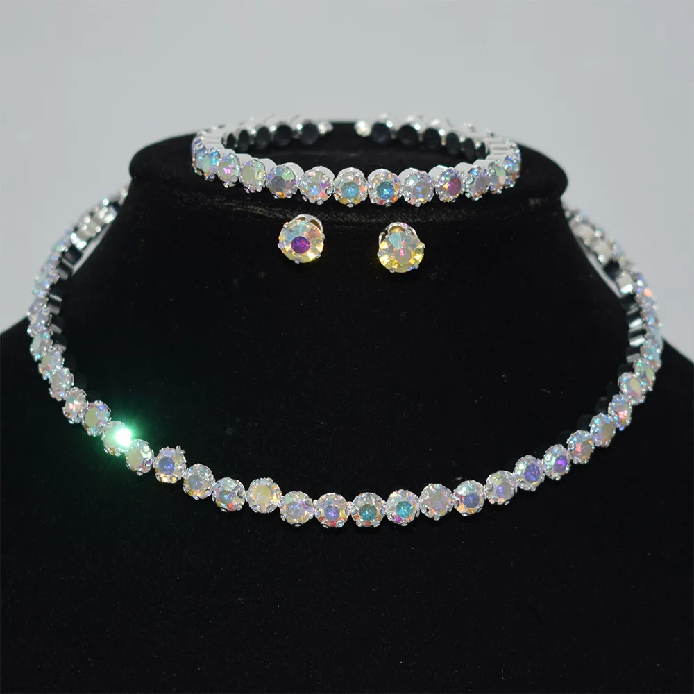 BLIJERY Classic Short Choker Necklace Earrings Bracelet Jewelry Sets for Women Sparkling Crystal Wedding Party Jewelry Set