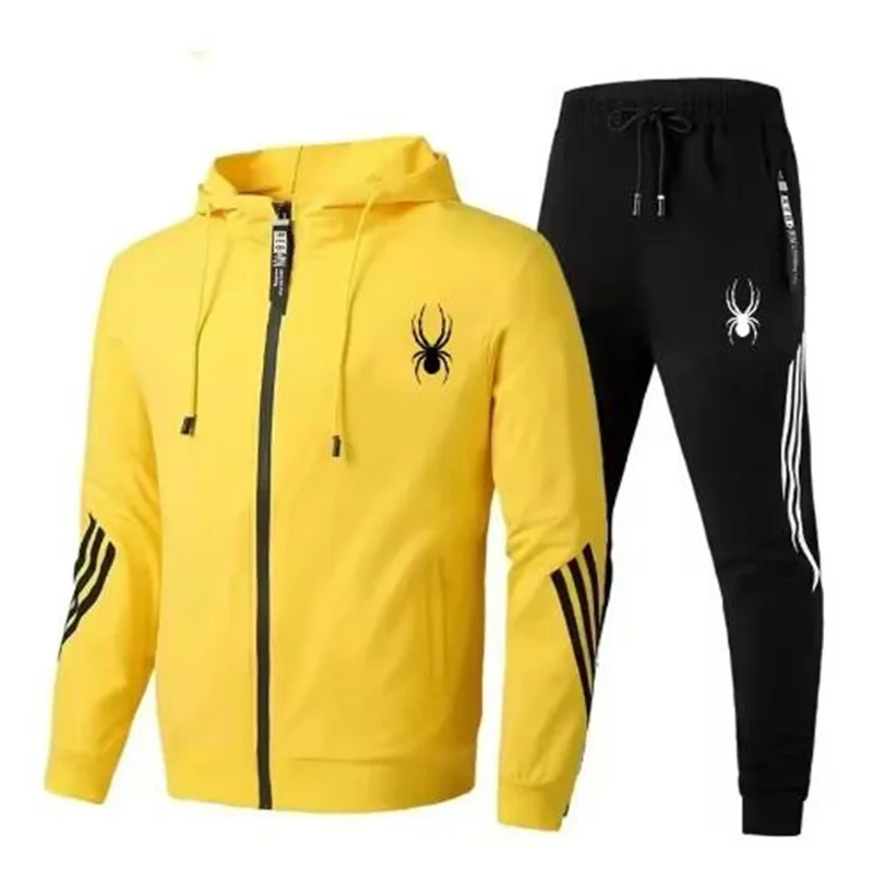 Nuovo set sportivo casual da uomo primaverile e autunnale, giacca con cerniera da uomo alla moda da jogging all'aperto + pantaloni skinny set da due pezzi