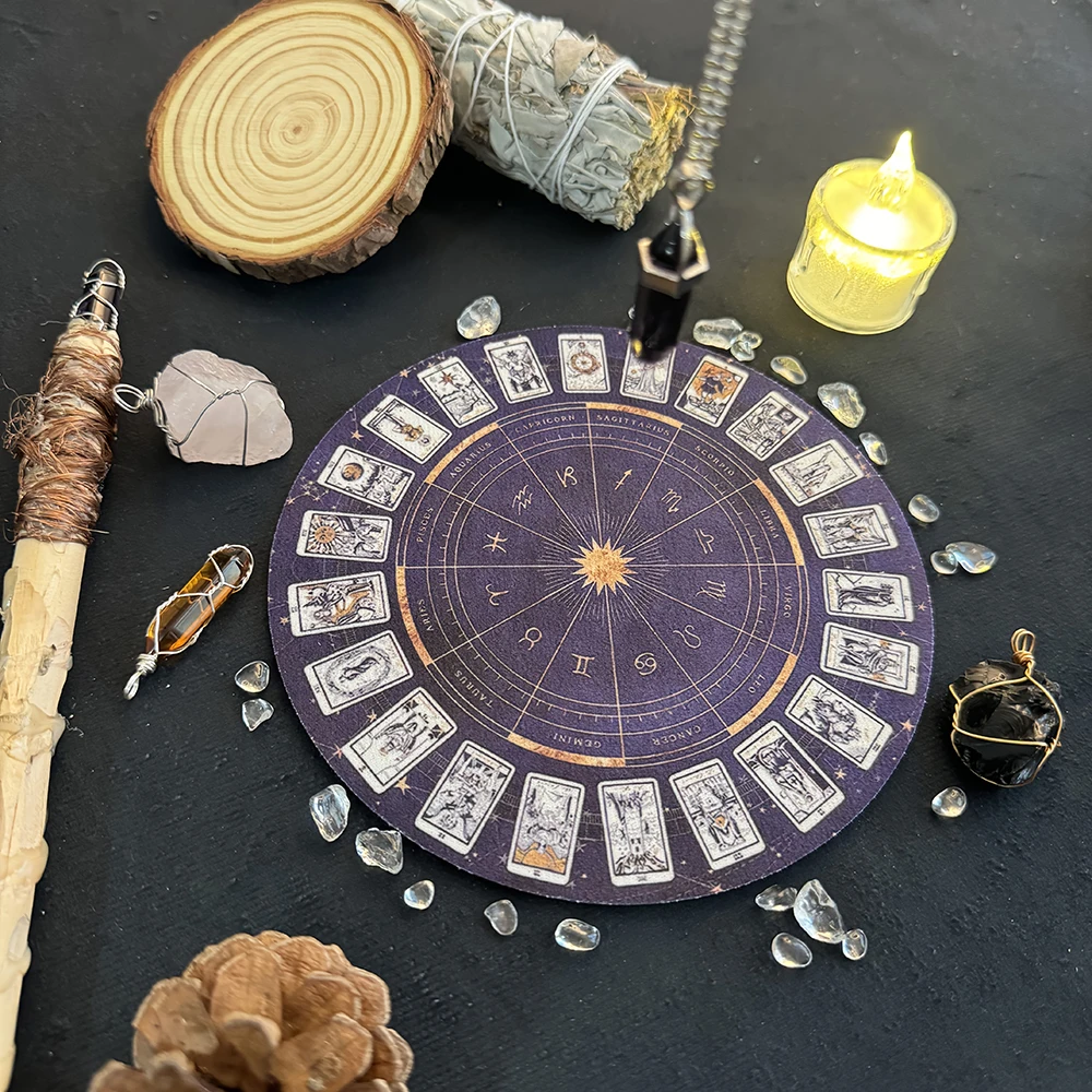1pc Astrology Pendulum Mat with Zodiac Signs for Spiritual Meditation Hanging Decorative Mat Divination Pendulum Divination Mat