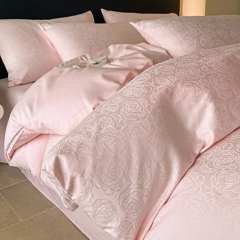 4Pcs Light Luxury Style Pure Cotton Maternal And Baby Grade 160 Counts Long Staple Cotton Bedding Duvet Cover For All Seasons