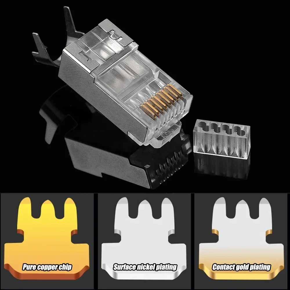 1/10Pcs Cat7 RJ45 Connector Crystal Head Cat6a Cat7 Plug with Clip Shielded FTP 8P8C DIY Home Computer Network Crimp Connector