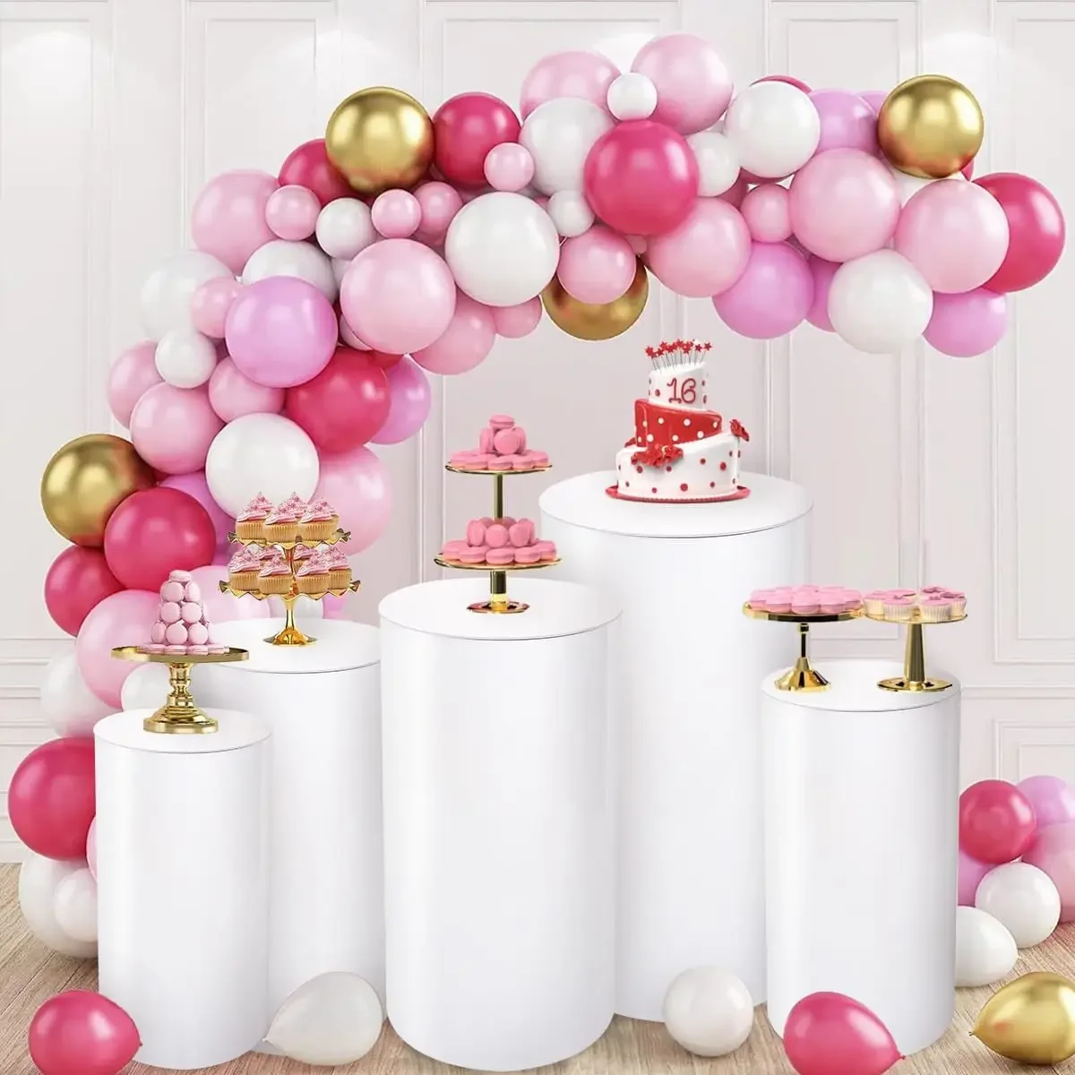 

5Pcs Cylinder Stands for Party,White Pedestal Stand for Wedding Birthday Party Baby Shower Cake Table Event Decor