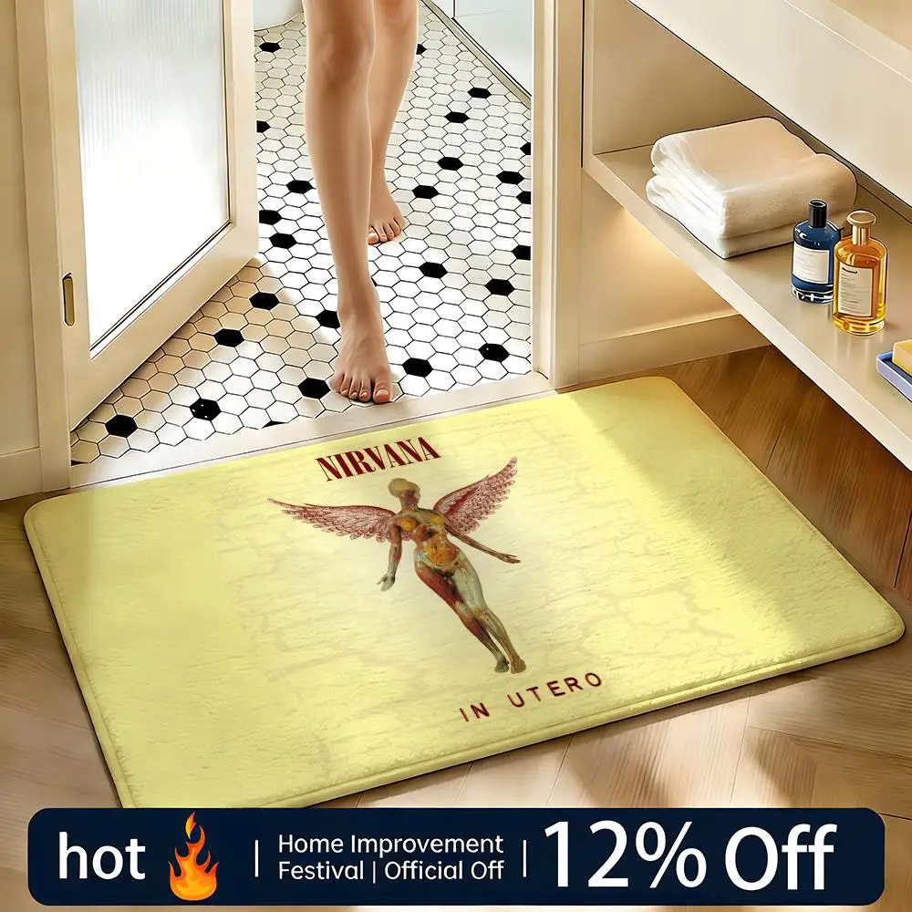 Classic Nirvana Album Cover Angel Print Door Mat, Soft Non Slip Absorbent Carpet for Shower Room Indoor Entrance