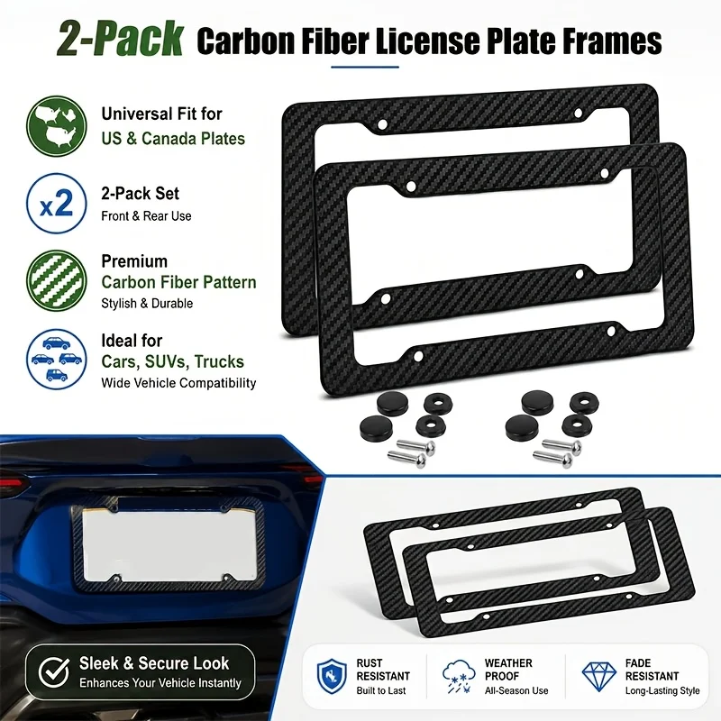 1pc/2pcs Carbon Fiber Pattern License Plate Frame, Modified Auto License Plate Accessory, for Decoration Purpose Only