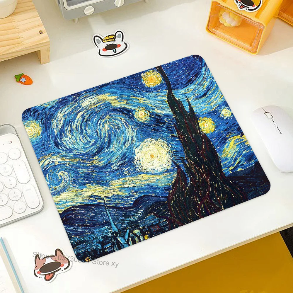 Cartoon Van Gogh Illustration Mousepad RGB Small Size Gaming Mouse Pad With LED Light Desk Mat Super Smooth Non-slip Rubber Bot