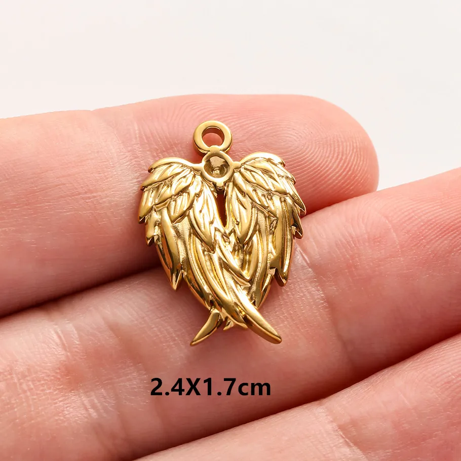 5 Stück/Lot Niedliche Engelsflügel Mädchen-Anhänger in Goldfarbe aus Edelstahl Kreuzanhänger für Schmuckherstellung DIY Ohrringe Halskette Schlüsselanhänger – Detail 6