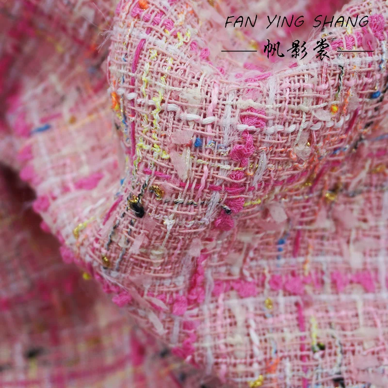 

Розовая клетчатая хлопковая твидовая ткань с кисточками для пальто Tela Brillante Tissus ткань для шитья Африканское шитье Tecidos