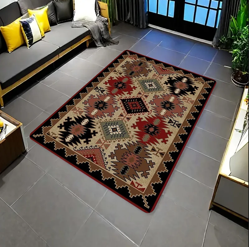 Vintage Black Turkish Kilim Area Rug Traditional Tribal Geometric Print NonSlip Floor Mat for Living Room Bedroom Boho Decor