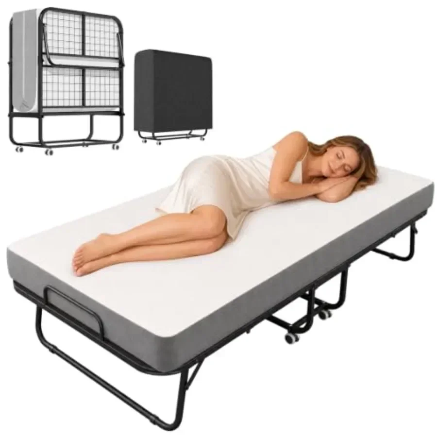 Folding Bed with 5-inch Memory Foam Mattress, Portable Rollaway Guest Bed for Adults, Compact 75x38 Inch Space-Saving Design, G