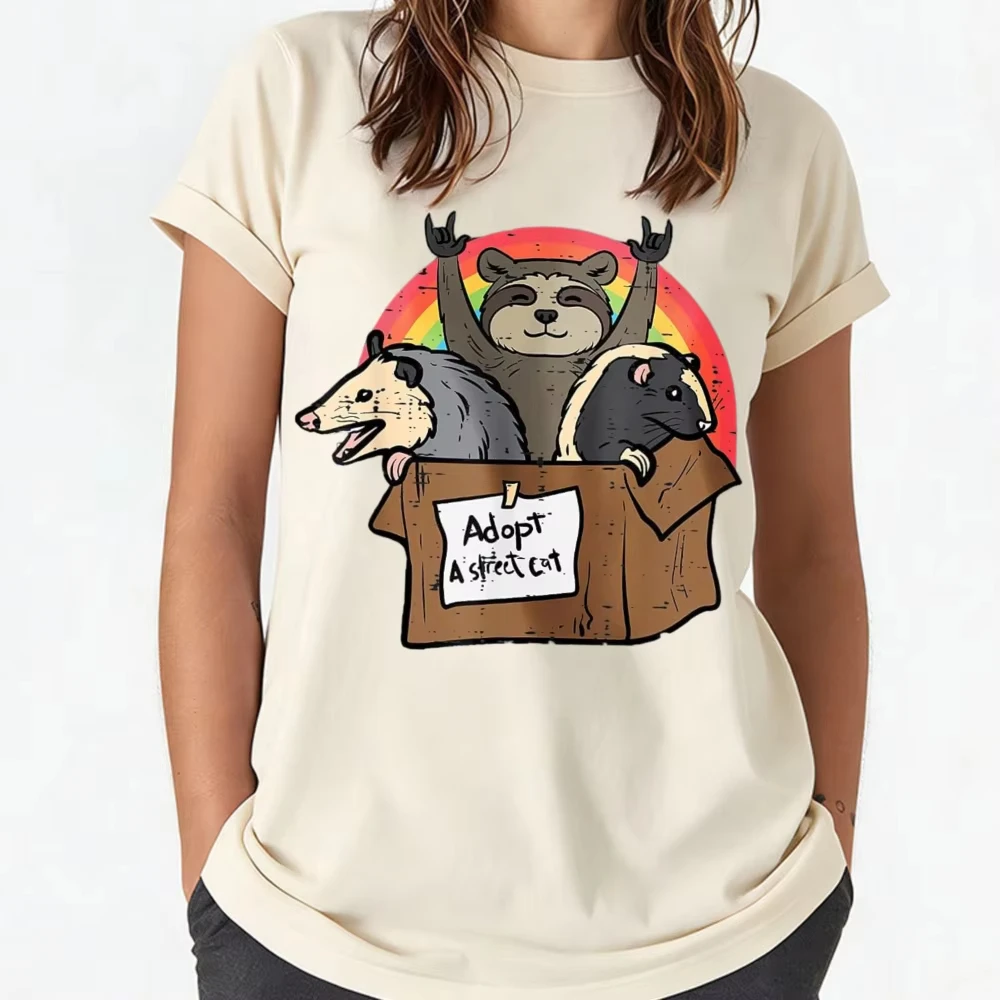 Adopt Street Cat Opossum Raccoon Skunk Possum Women Men T-Shirt Streetwear Vintage T Shirt Graphic T Shirts High Quality Cotton