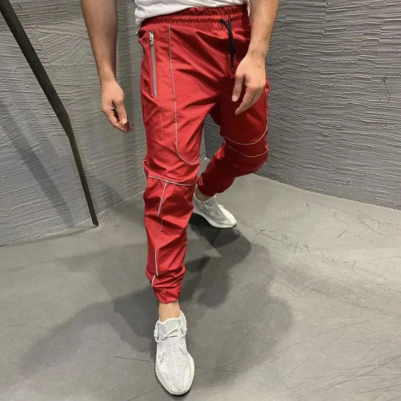 Muscle Sports Pants Men's Spring and Autumn Loose Quick-drying Casual Trousers Luminous Straps Running Fitness Pants Trendy