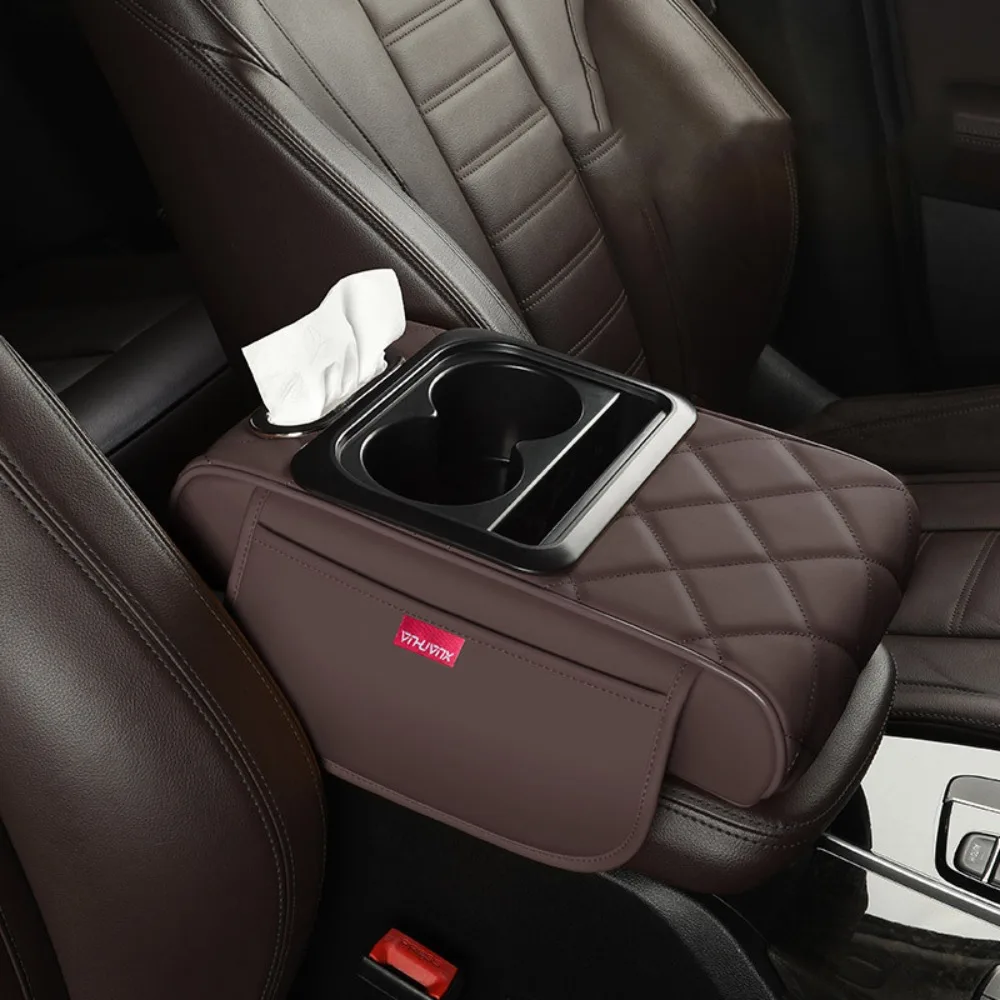 

Durable Portable Center Console Armrest Cushion PU Leather Height Increasing Cup Holder Multifunctional Armrest Pad Universal