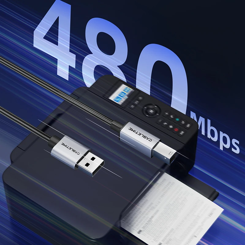 CABLETIME USB Printer Cable 5Gbps High Speed USB 2.0 Cable Type B Male to Male for Canon HP Printer Extension