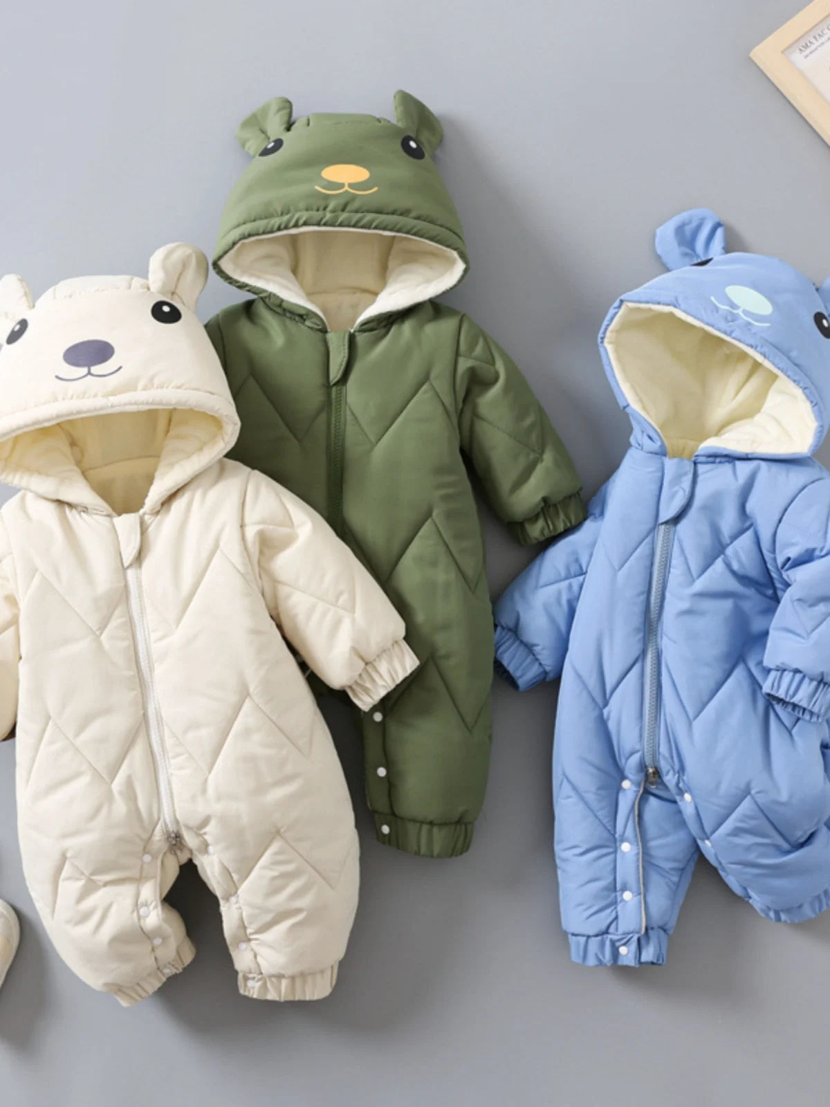 

Thiened Cotton Baby Rer Outfit for Boys Newborn Autumn Winter Clothesuit with Cotton Insert mid Waist Long Pants